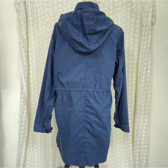 Theory Hooded Blue Utility Trench Coat Jacket Size Large - Picture 4 of 9